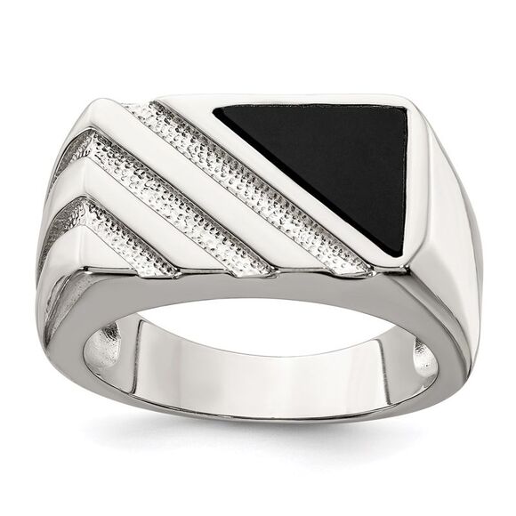 Kazi Luxury Sterling Silver Rhodium-plated Onyx Ring